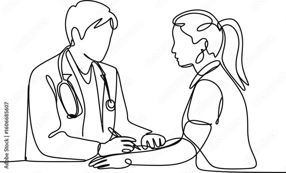 Doctor and patient in a medical consultation hand sketch illustration Doctor and patient in a medical consultation hand sketch illustration