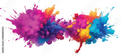  Abstract Holi Color Explosion – Isolated Bright Rainbow Powder Splash on White for Vibrant Festival Graphics
