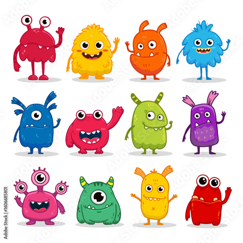 Big set of cartoon monsters. Cute monsters. Kids funny character design for posters, cards., magazins. Vector illustration