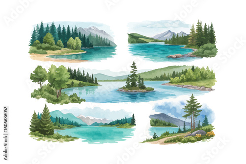 watercolor freshwater lakes vector illustration isolated on white background