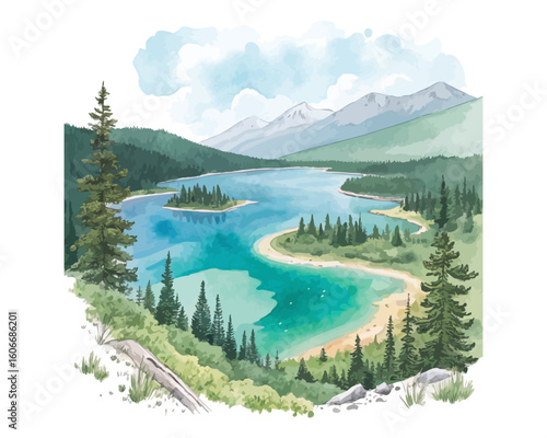 watercolor freshwater lakes vector illustration isolated on white background