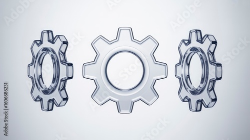 Three Interlocking Glass Cogs Teamwork, Mechanism, and Innovation Concept