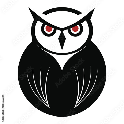 Striking stylized owl emblem with intense red eyes and sharp black and white design for a modern and bold aesthetic