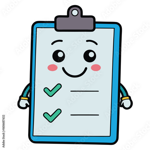 Cute cartoon clipboard checklist character with a happy face on transparent background generative AI