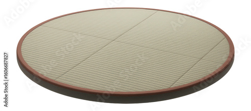 Circular dojo mat with tatami texture and grid lines for karate kata practice