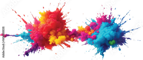 Holi Powder Color Explosion – Vibrant Rainbow Paint Burst Isolated on White Background for Festival and Celebration Themes
