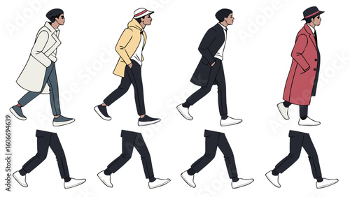Men s fashion styles and walking animation frames