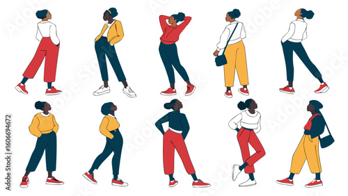 Diverse women posing in stylish outfits