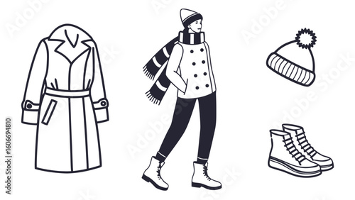 Winter fashion ensemble with a stylish person and accessories