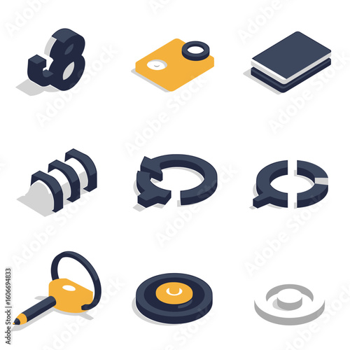 Isometric Ampersand Symbol with ThreeDimensional Design and Shadow.