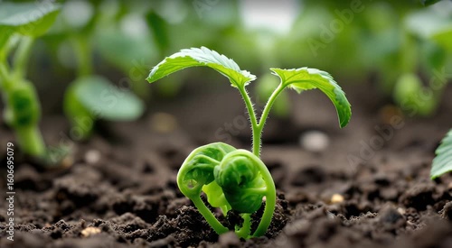 Young plant emerging from soil