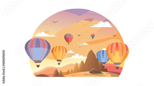 Hot air balloon ride over cappadocia turkey landscape travel adventure scenic view vacation flight tourism