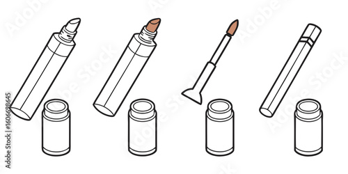 Cosmetic applicators and caps isolated on white background