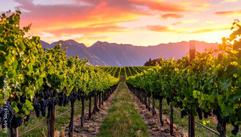 Fototapeta premium Vineyard at sunset (1)