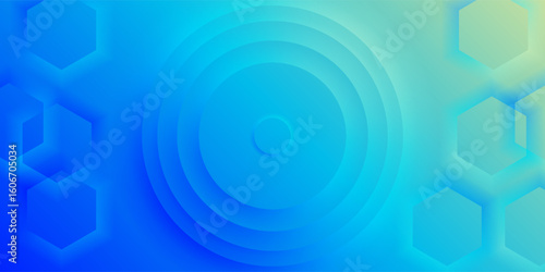 Blue Gradient with Geometric Shapes and Radiating Patterns Abstract Background