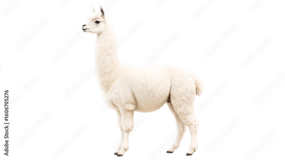 Obraz premium Illustration of white alpaca standing on transparent background