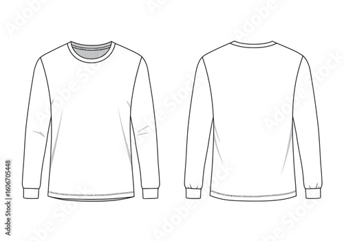 Long Sleeve T-Shirt Template Front and Back – Flat Vector