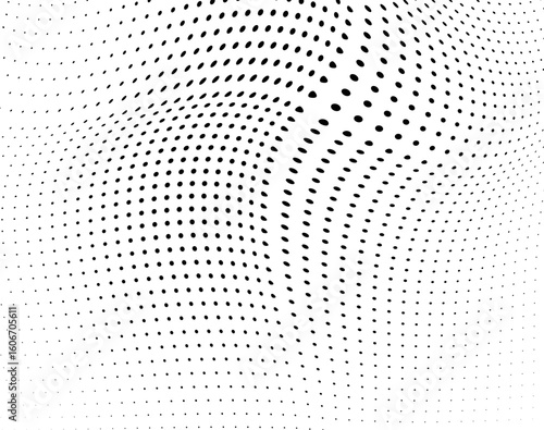 Chaotic halfton background of black dots on white