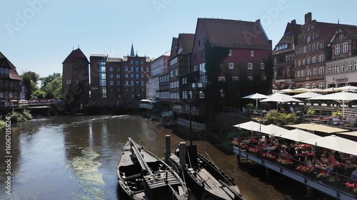 View of Stintmarkt the old harbor in Luneburg city, Germany