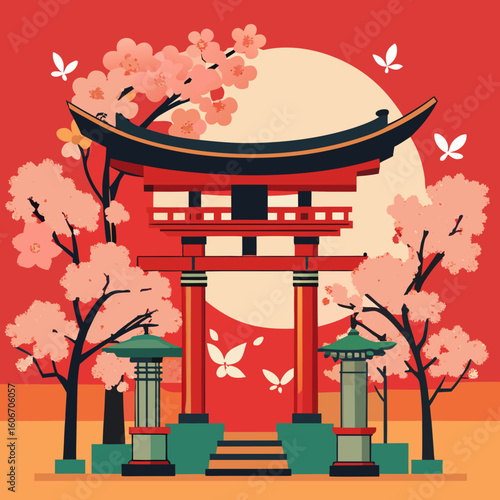japanese pagoda and cherry blossoms