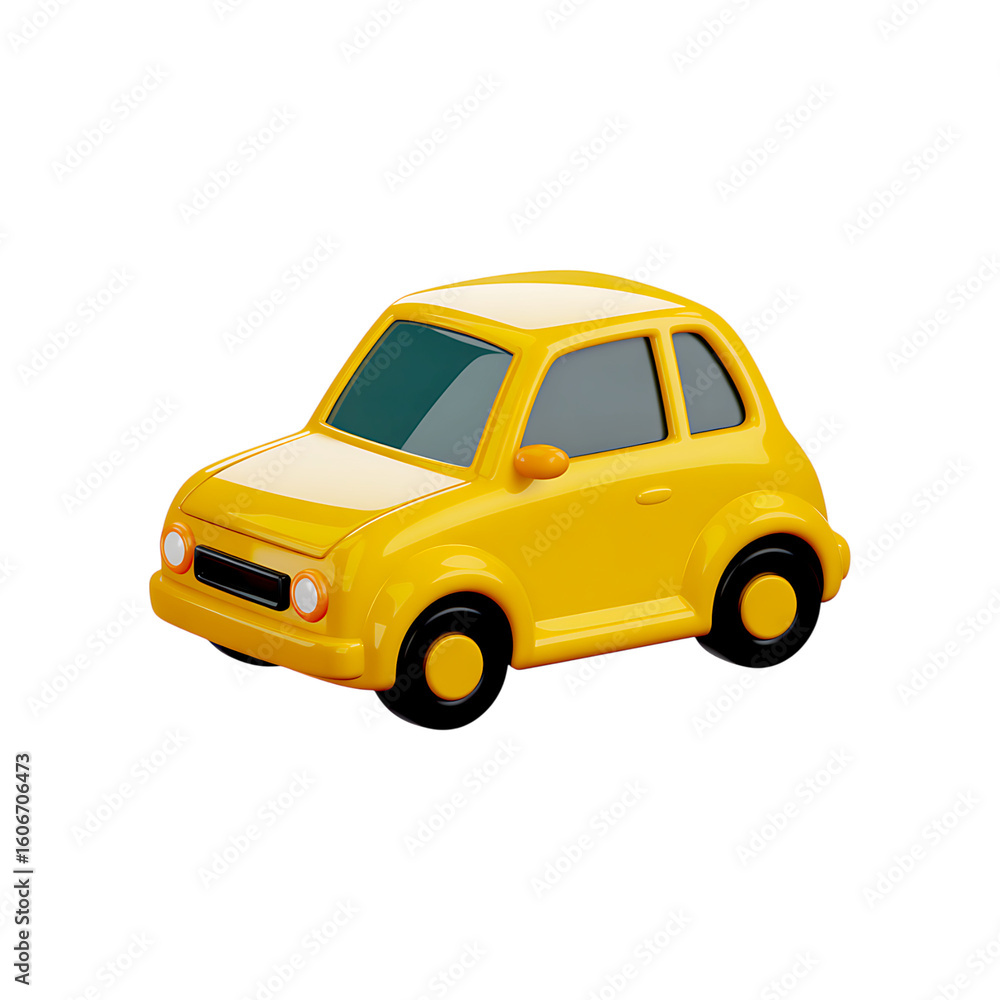 Obraz premium Bright Yellow Cartoon Car Isolated on Black Background Adorable Design Concept for Transportation and Childlike Fun