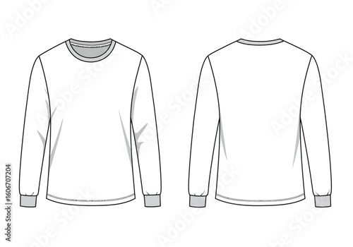 Long Sleeve T-Shirt Template Front and Back – Flat Vector