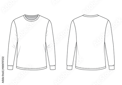 Long Sleeve T-Shirt Template Front and Back – Flat Vector