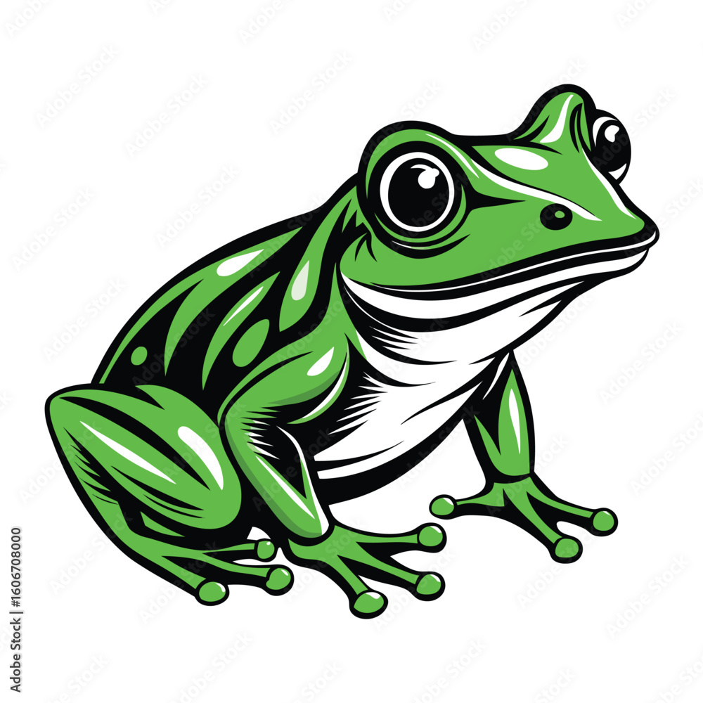 Fototapeta premium Vibrant Green Frog Cartoon Illustration A Striking Image of Wildlife in a Bold Artistic Style