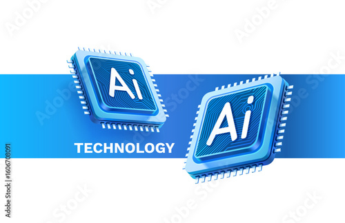 Ai chip banner, innovation tech, ai art technology. Vector illustration