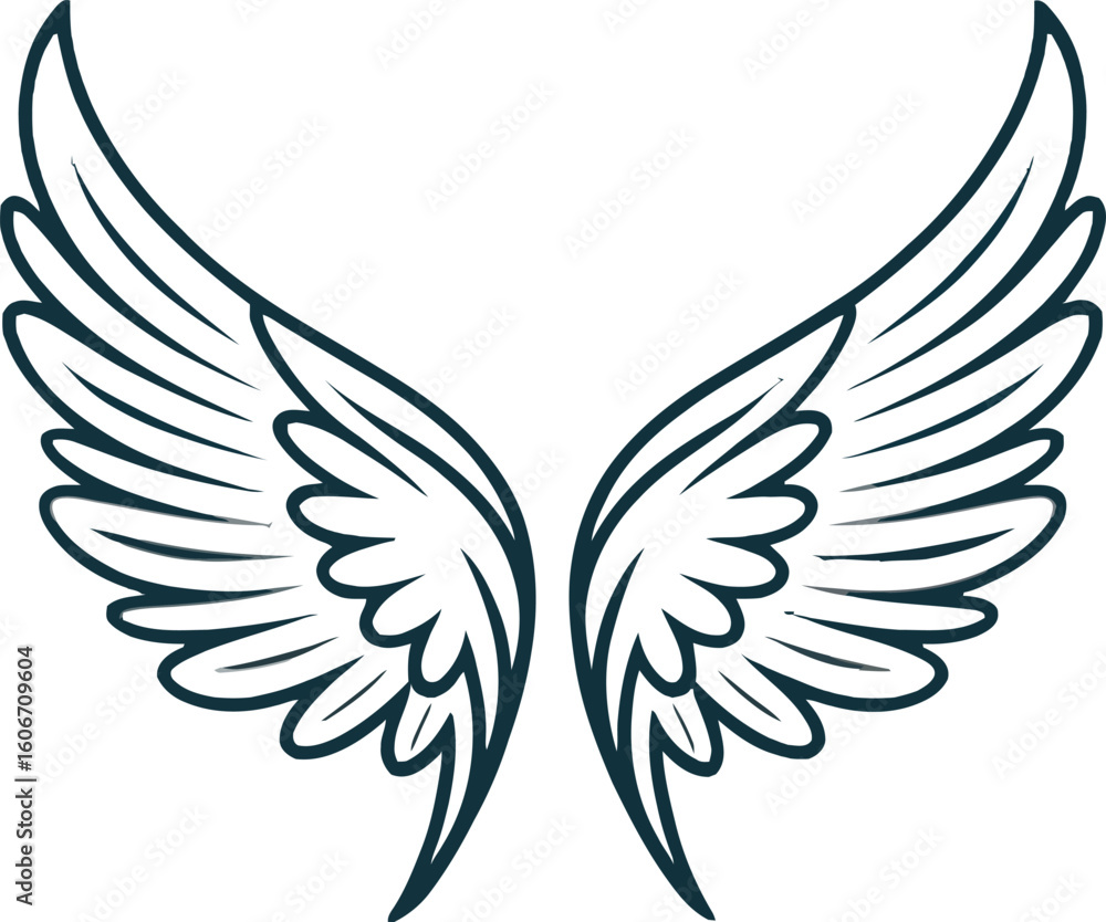 Fototapeta premium Elegant Dark-Line Art Wings: Freedom, Flight, and Spiritual Soaring Design