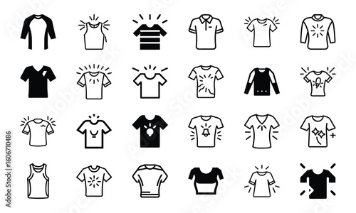  A Comprehensive Collection of T-Shirt and Apparel Icons: Diverse Styles, Designs, and Clothing Types for Fashion, E-commerce, and Design Projects