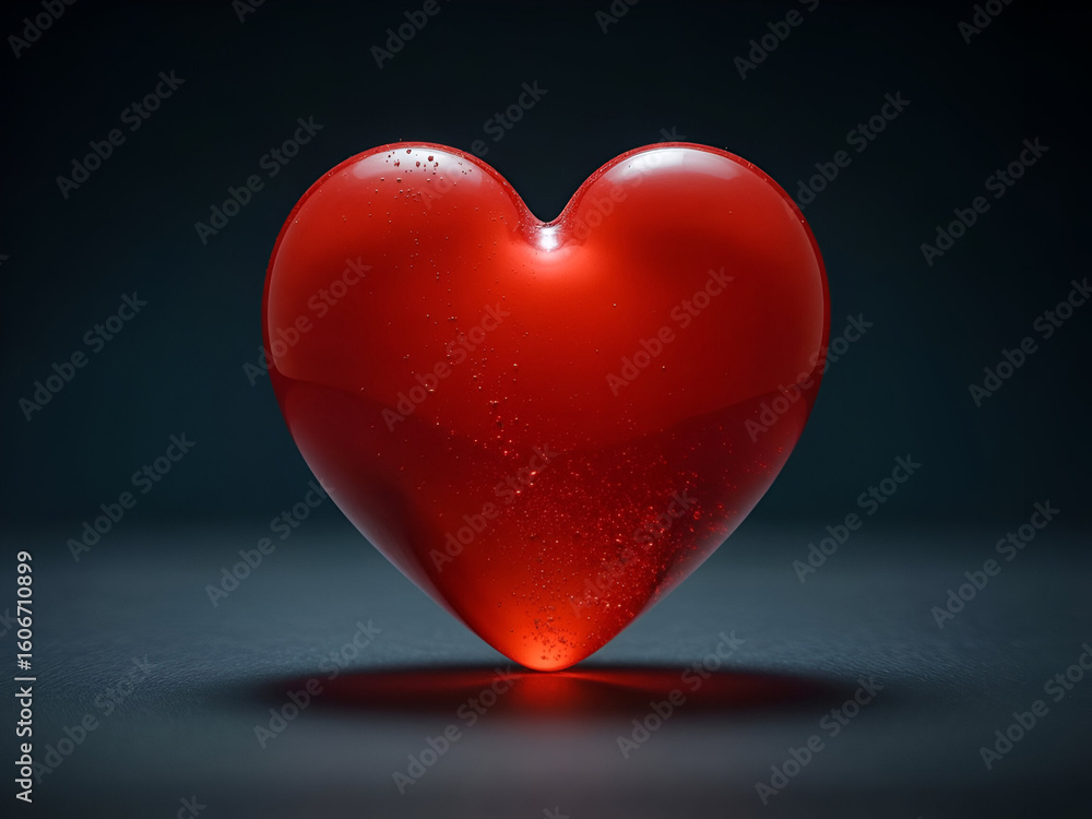 Fototapeta premium Vibrant red heart object with sparkling particles glass