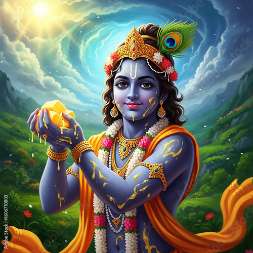 Lord Krishna Holding Butter...