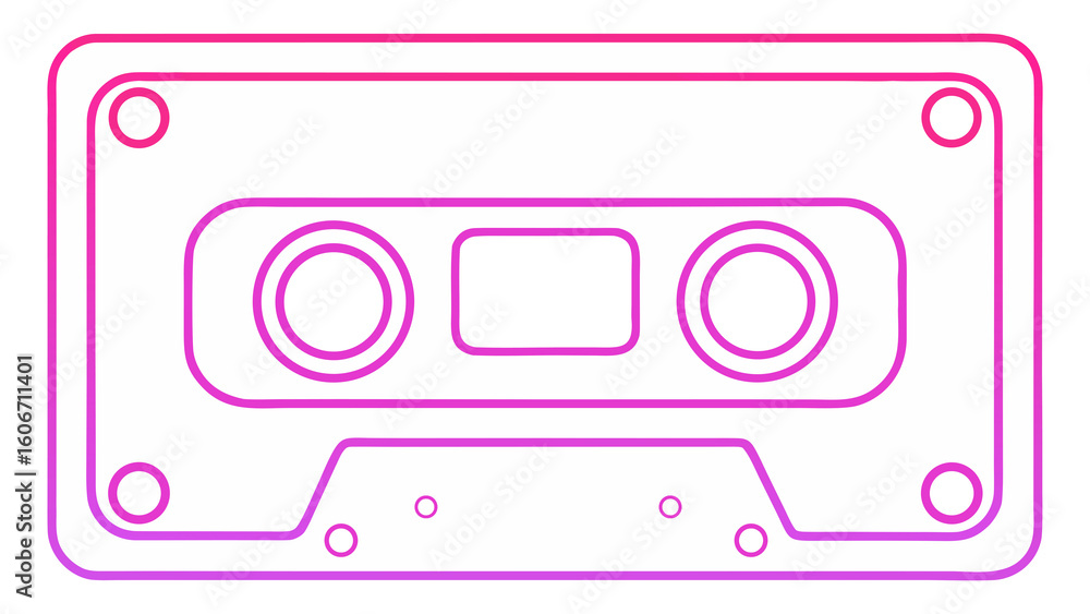 Obraz premium A minimalist-style illustration of an audio cassette, rendered in a pink and purple palette with crisp graphic lines