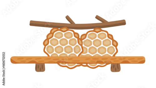 Honeycomb and wooden structure vector illustration for honey food and beekeeping themed design resource asset