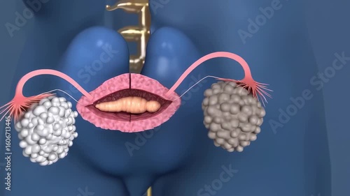 3D Animation Showcasing Medical Illustration of Uterus with Tumor Growth and Hysterectomy