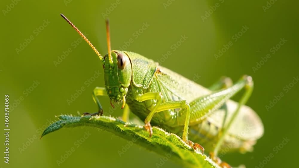 Macro Close-Up of Green Grasshopper on Leaf With Bokeh Background Macro Close-Up of Green Grasshopper on Leaf With Bokeh Background