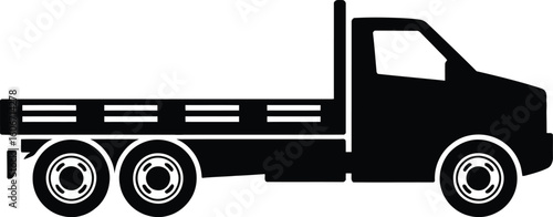 Flatbed Truck Vector Silhouette Illustration A simple black and white graphic depicting a flatbed truck ideal for transportation logistics or construction themed designs and projects