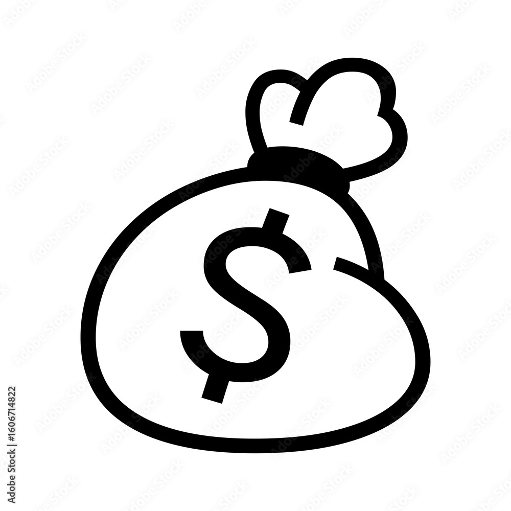Stylish graphic of a money bag featuring a dollar sign, suitable for financial or business-related themes. Stylish graphic of a money bag featuring a dollar sign, suitable for financial or business-related themes.