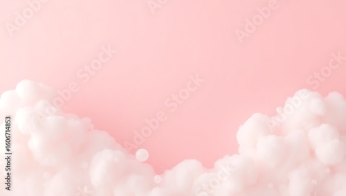 Fototapeta Naklejka Na Ścianę i Meble -  Soft pink background with fluffy white clouds at the bottom