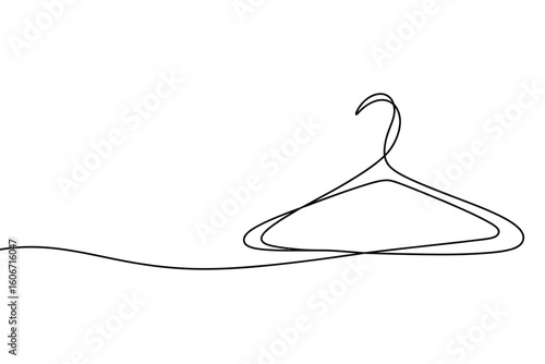 Minimalist single line drawing of a wire clothes hanger