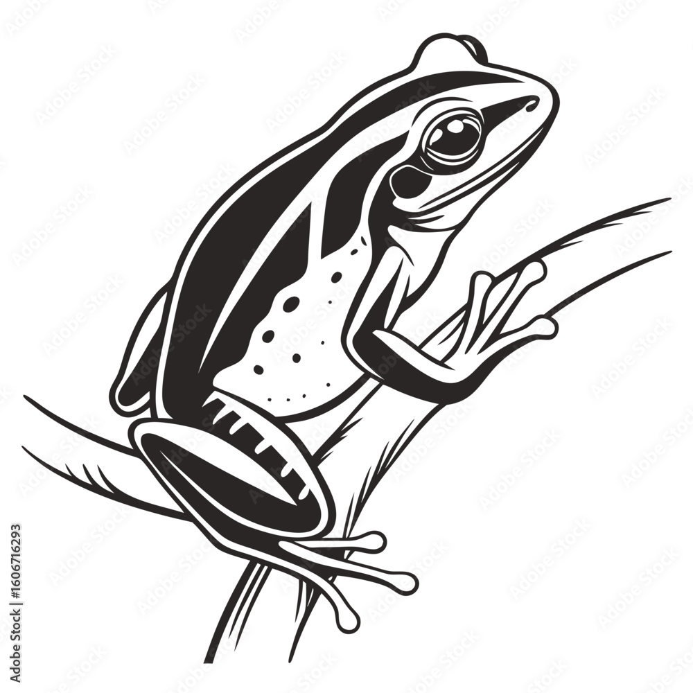 Fototapeta premium Silhouette Black and white Frog Cartoon Illustration A Striking Image of Wildlife in a Bold Artistic Style