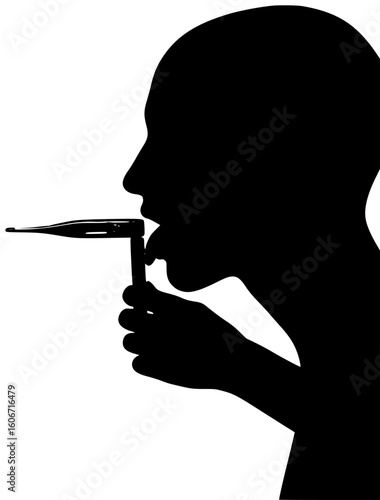 Black silhouette vector icon logo illustration of a digital thermometer showing a high fever reading or used to check a child’s temperature with fast reading beep and sterilized for safe medical use