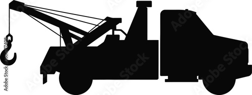 Black Silhouette of a Tow Truck on a White Background Depicting Roadside Assistance Vehicle Recovery and Transportation Services with a Clean and Modern Design Aesthetic