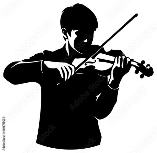 Black silhouette vector icon logo illustration of a musician composing a new song recording vocals performing on stage playing guitar or piano mixing tracks and creating music in a studio