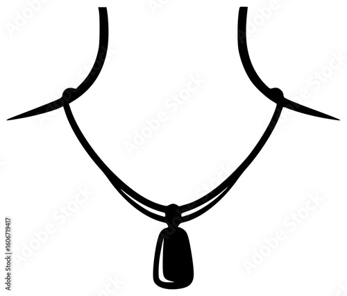 Black silhouette vector icon logo illustration of a necklace resting on a slender neck with a visible tattoo stretching a stiff neck or showcasing a fashion accessory during a race or music performanc