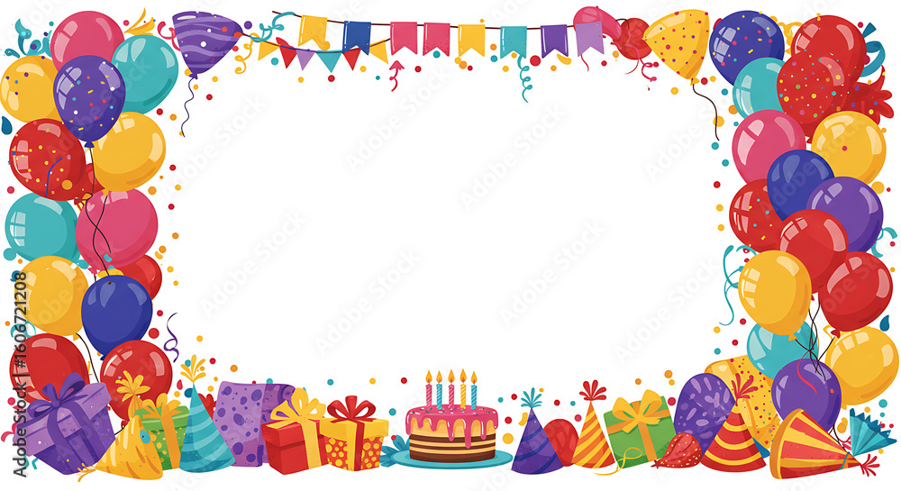 Fototapeta premium Celebrate with festive balloons, gifts, cake, and party hats for joyous occasions and special events