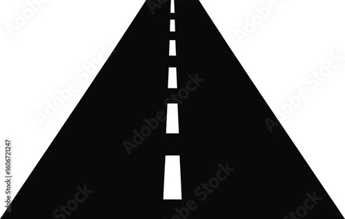 Simple Black and White Road Icon with Dashed Center Line Representing Travel Transportation and Journeys Ideal for Graphic Design and Wayfinding Applications on a White