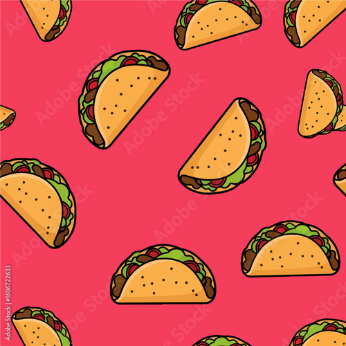 Seamless taco pattern for vibrant fiesta invitations, restaurant menus, and fun food promotions