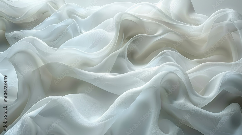 Obraz premium Abstract flowing silk-like fabric, airy, with smooth, delicate folds and nuanced light/shadows
